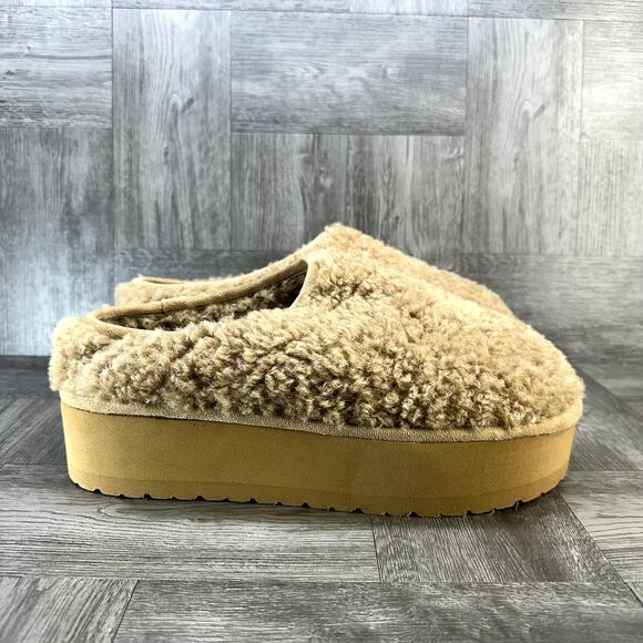 Madden Girl Shoes - Madden Girl Womens Platform Slippers Size 9 Tan Faux Fur Mules Eazy NEW EAZY01J1